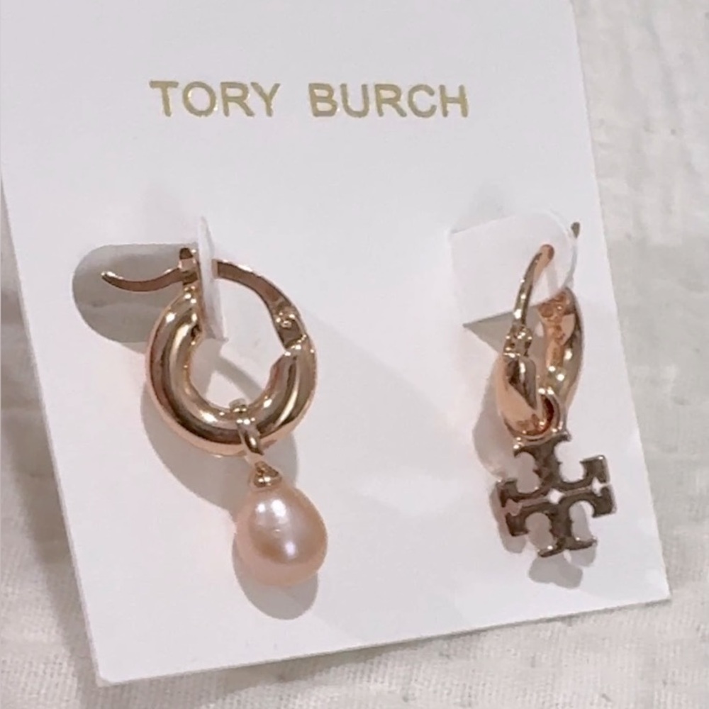 Tory Burch Rose Gold Pearl Drop Earrings - Picture 2 of 2
